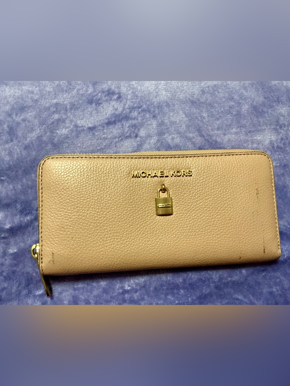 Michael Kors Tan Pebbled Leather Wallet with Gold Lock